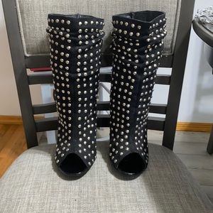 Wild Diva Black Studded Slouched Bootie